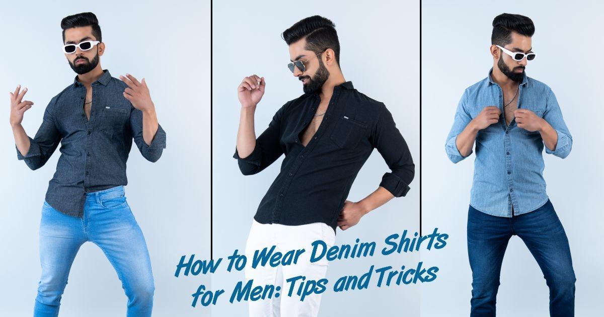 Denim Button Down Shirt for Tall Men Mid West Blue | American Tall