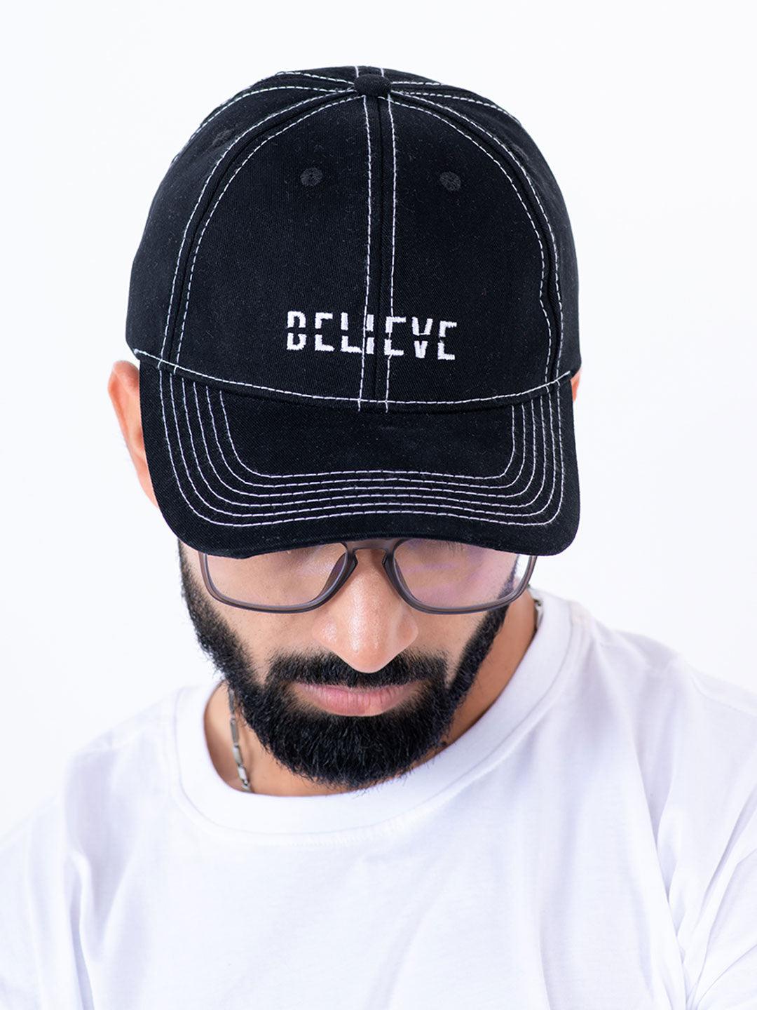 Believe Embroidered Black Free Size Unisex Baseball Caps - Tistabene