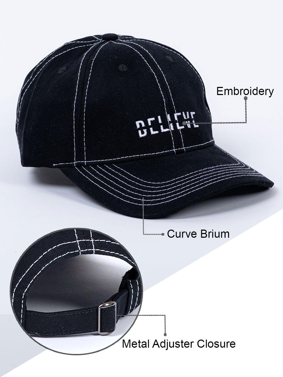 Believe Embroidered Black Free Size Unisex Baseball Caps - Tistabene