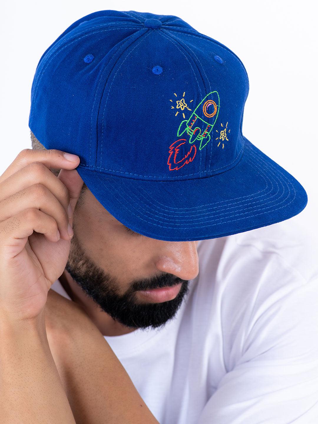 Rocket Embroidered Indigo Free Size Unisex Baseball Caps - Tistabene