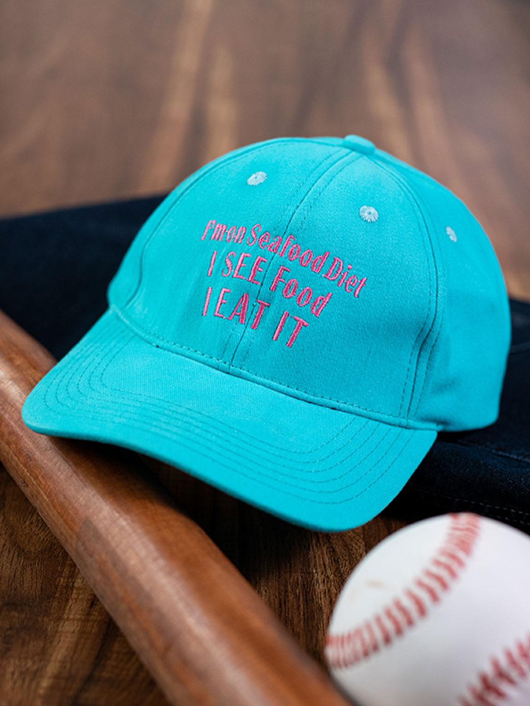 I'M On Seafood Diet Embroidered Sky Blue Free Size Unisex Baseball Caps - Tistabene