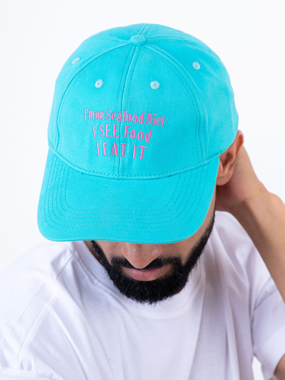 I'M On Seafood Diet Embroidered Sky Blue Free Size Unisex Baseball Caps - Tistabene