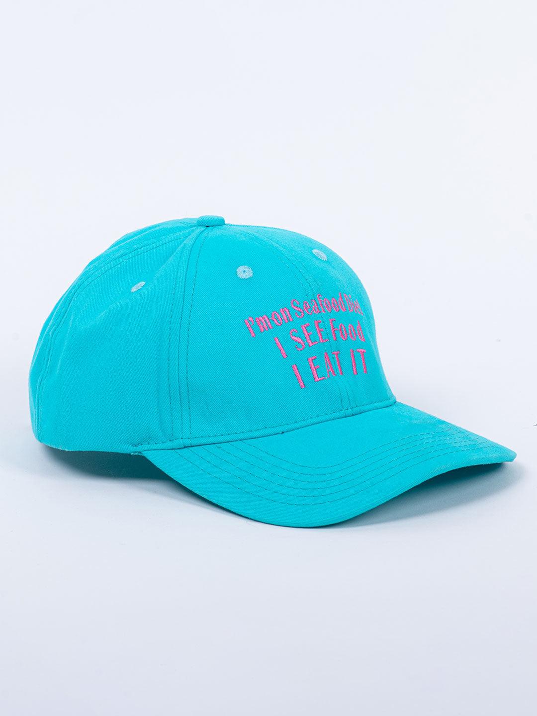 I'M On Seafood Diet Embroidered Sky Blue Free Size Unisex Baseball Caps - Tistabene