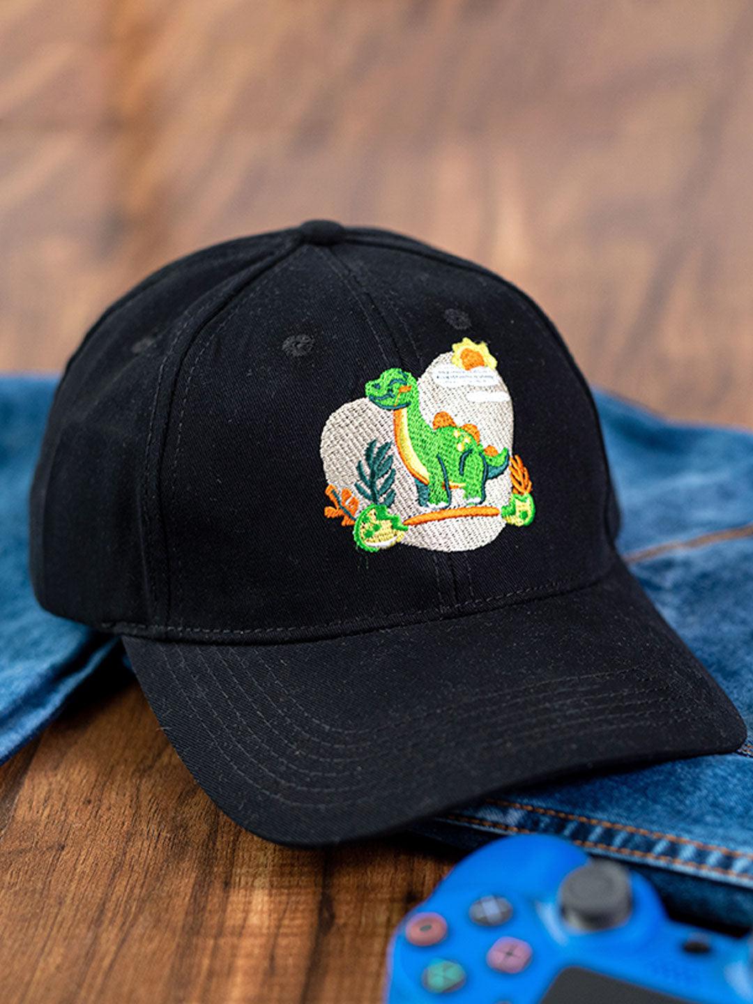 Dinosaur Embroidered Black Free Size Unisex Baseball Caps - Tistabene