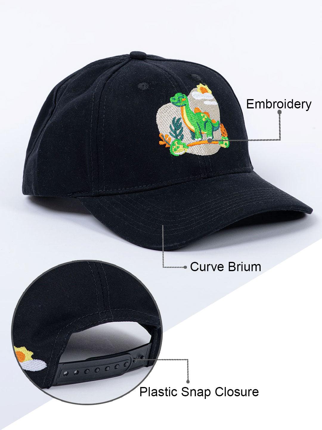 Dinosaur Embroidered Black Free Size Unisex Baseball Caps - Tistabene