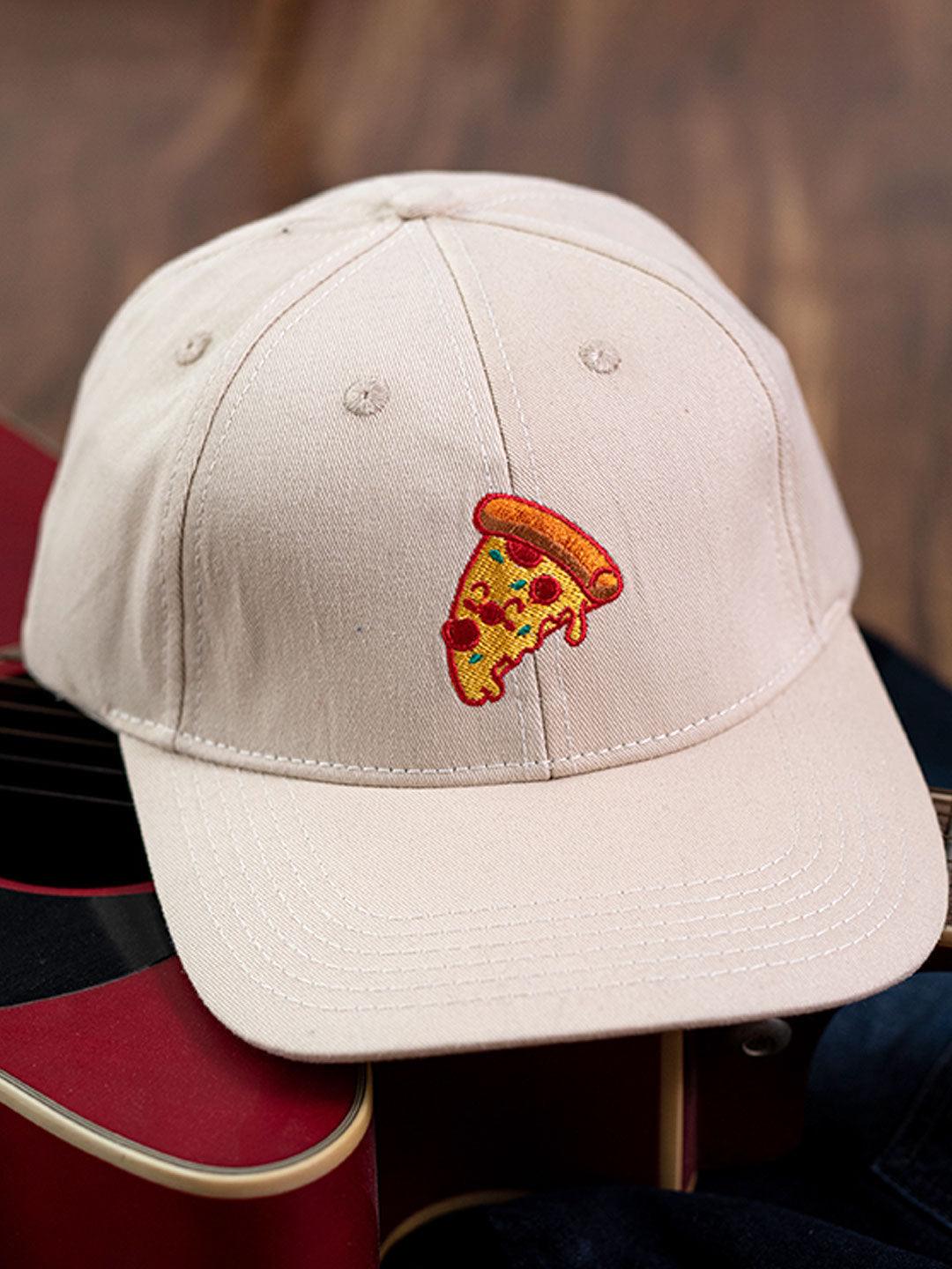 Pizza Slice Embroidered Off-White Free Size Unisex Baseball Caps - Tistabene