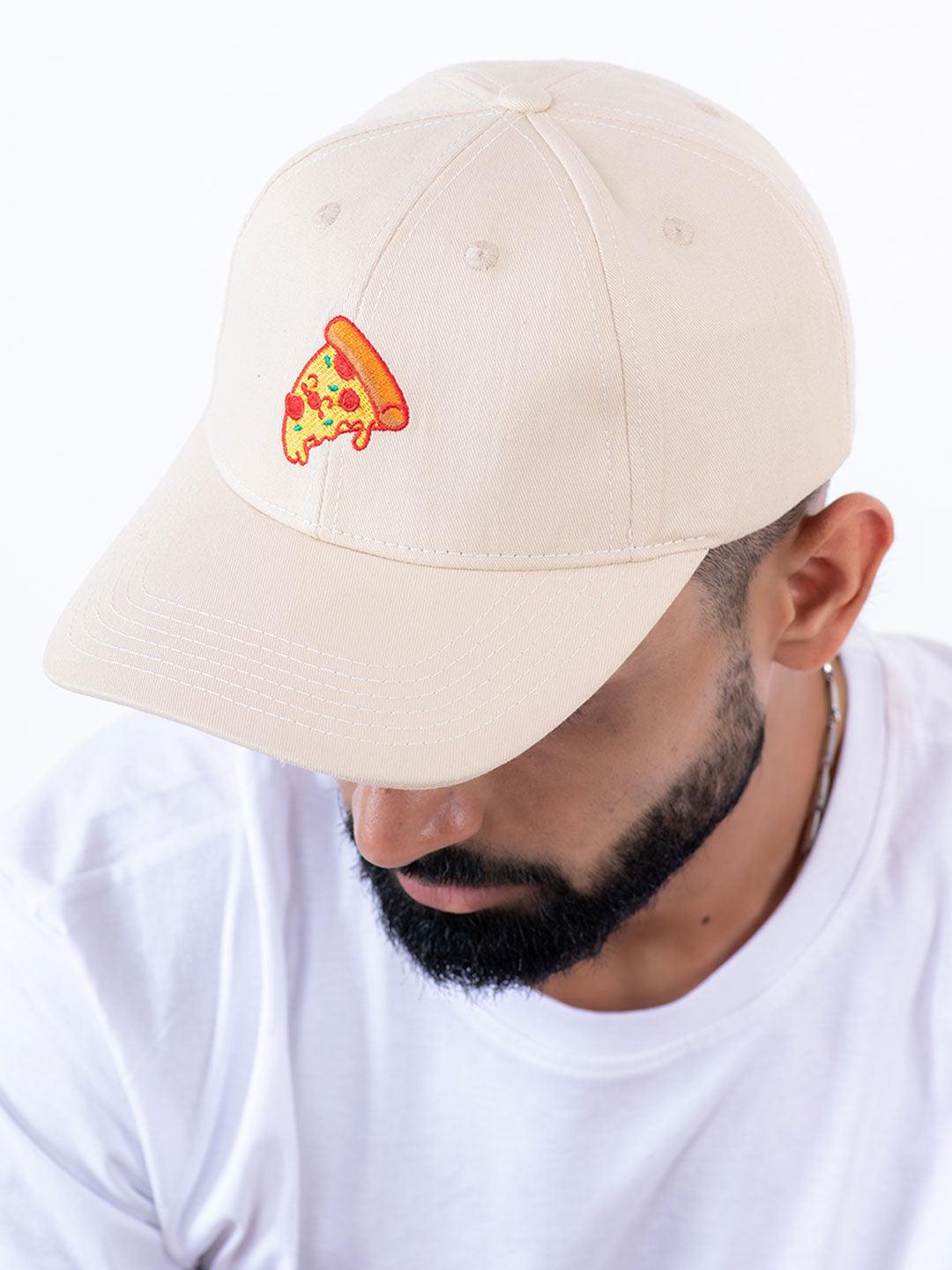 Pizza Slice Embroidered Off-White Free Size Unisex Baseball Caps - Tistabene