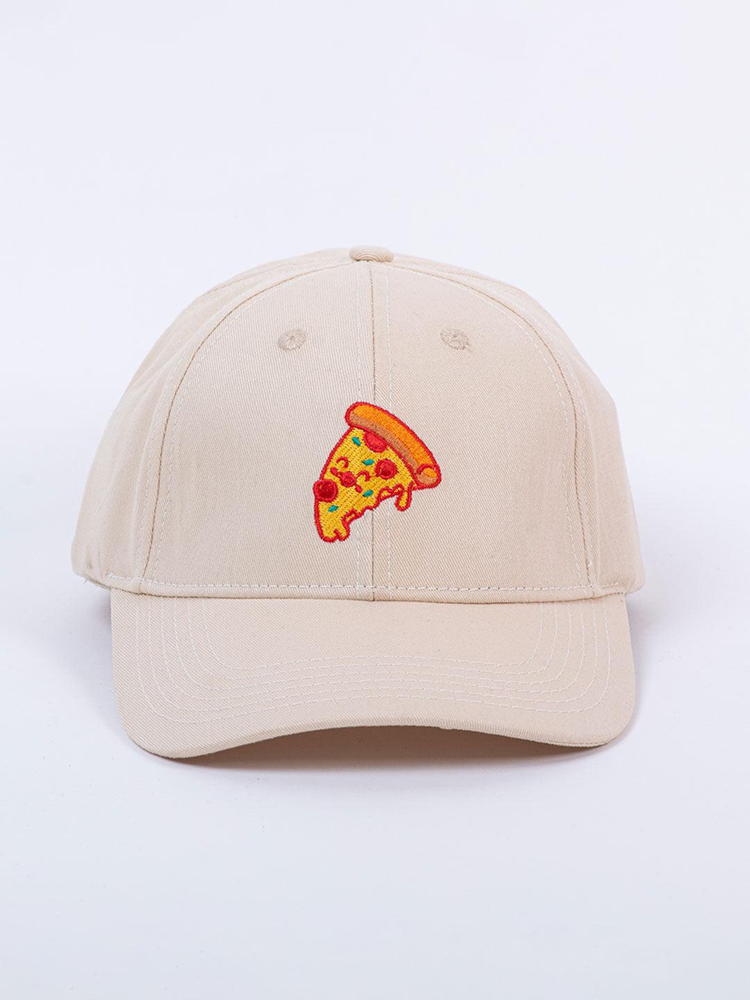 Pizza Slice Embroidered Off-White Free Size Unisex Baseball Caps - Tistabene