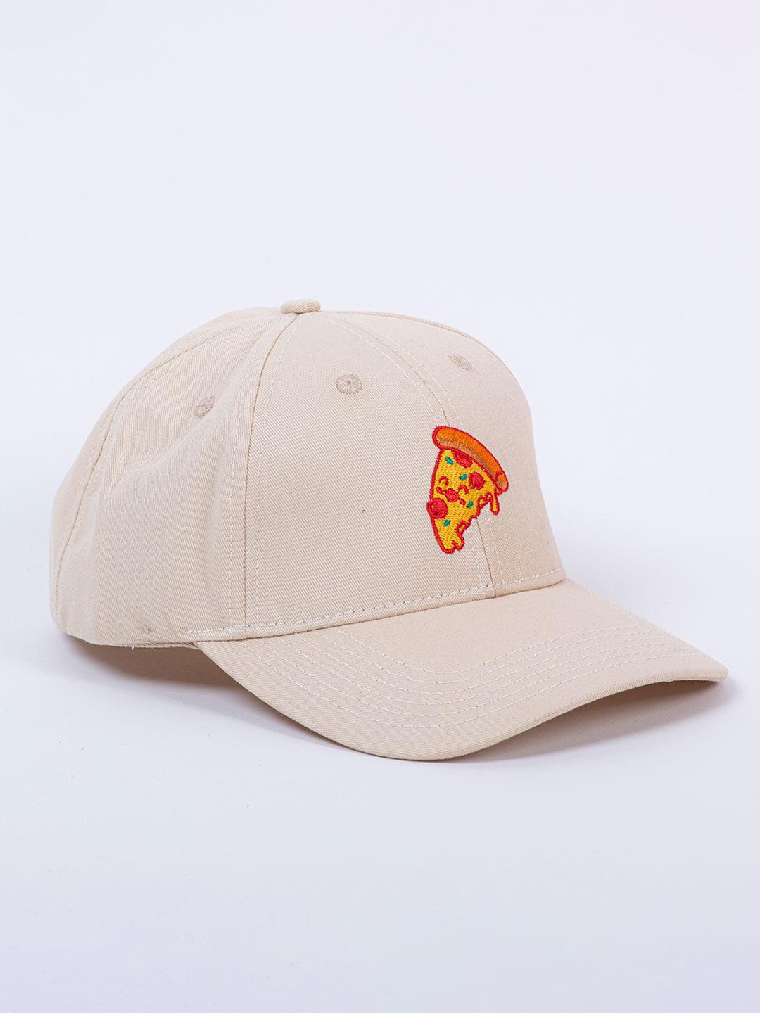 Pizza Slice Embroidered Off-White Free Size Unisex Baseball Caps - Tistabene