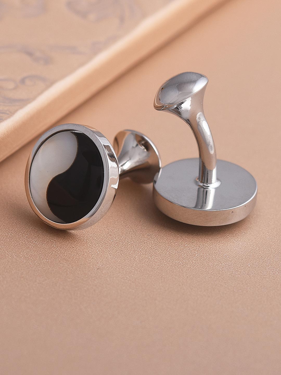 Classic Black and White Metallic Office Wear Cufflink