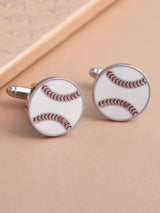 Base Ball Design Sports Stylish White Enameled Cufflink