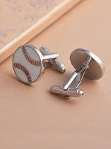 Base Ball Design Sports Stylish White Enameled Cufflink