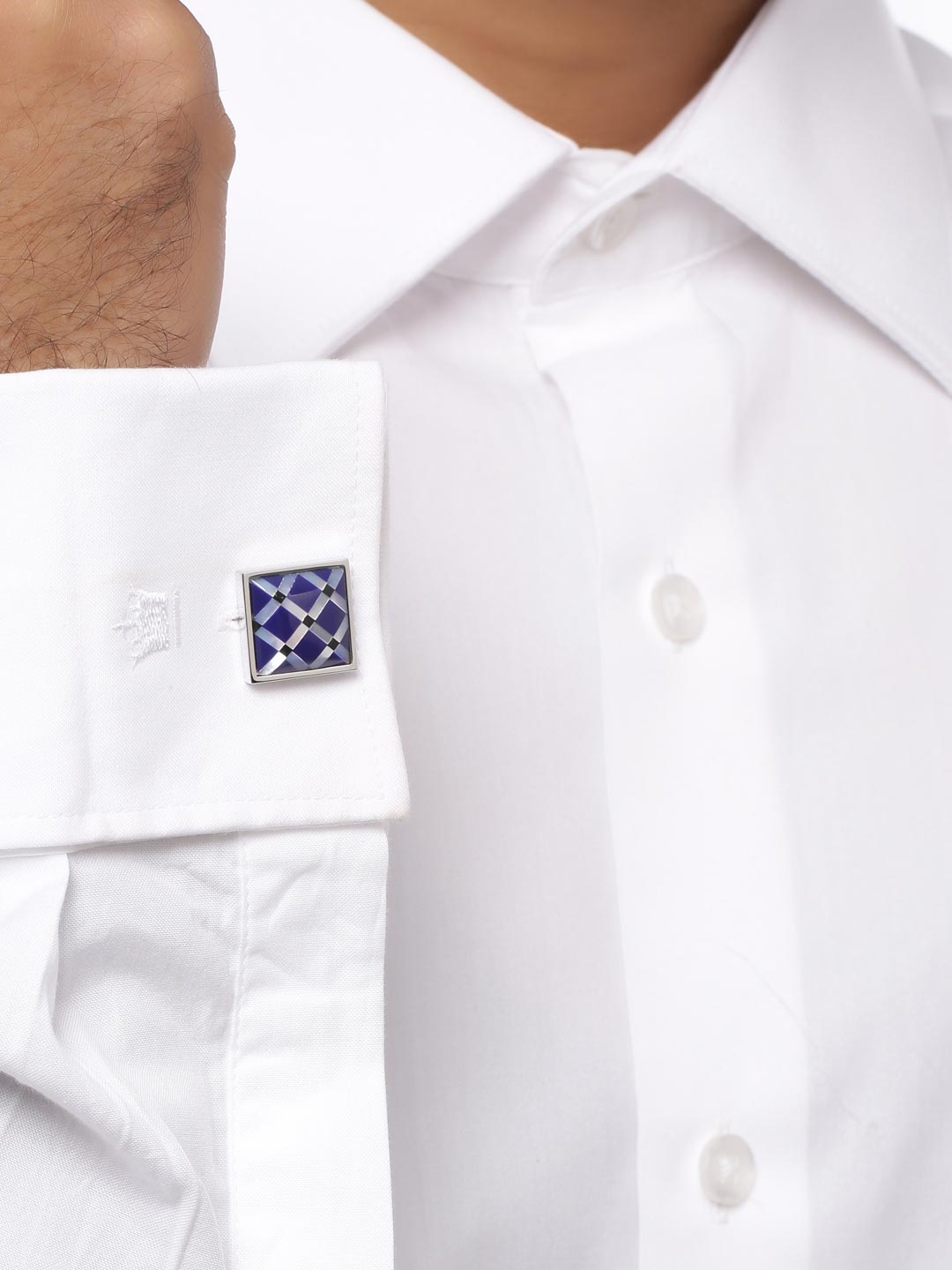 Blue and Mother of Pearl Geometric Cufflink