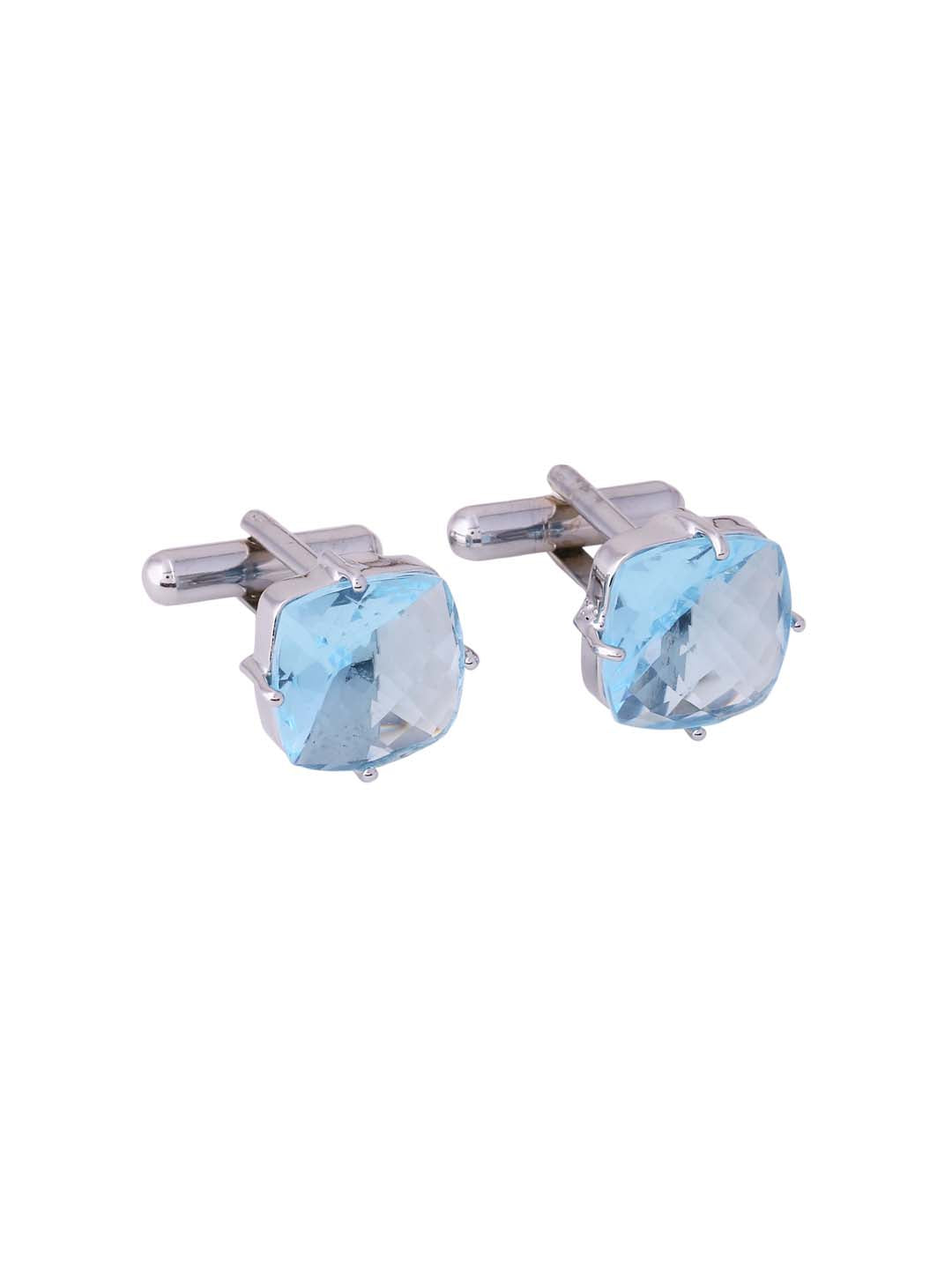 Sky Blue Color Stones Bullet Back Cufflink