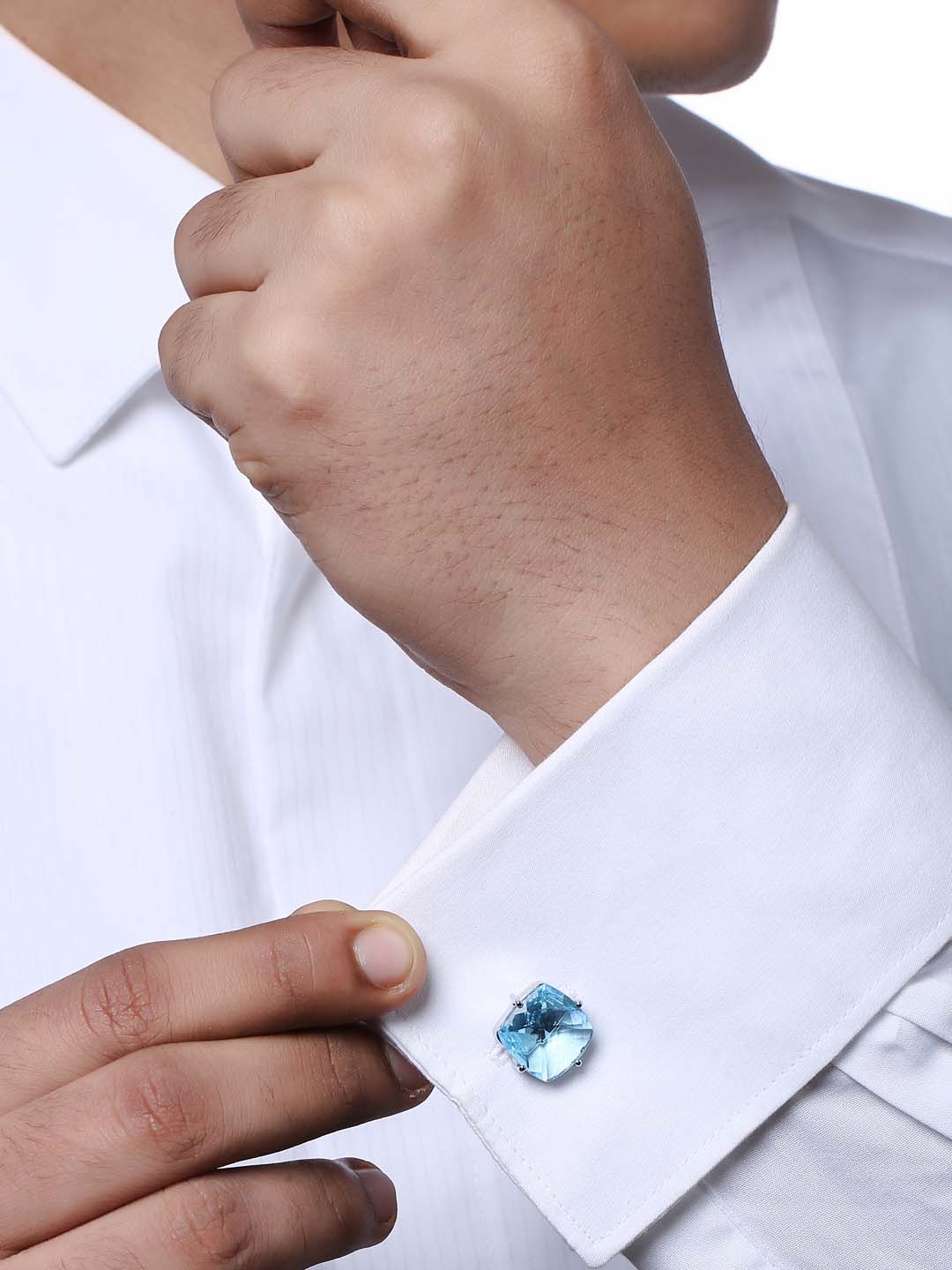 Sky Blue Color Stones Bullet Back Cufflink