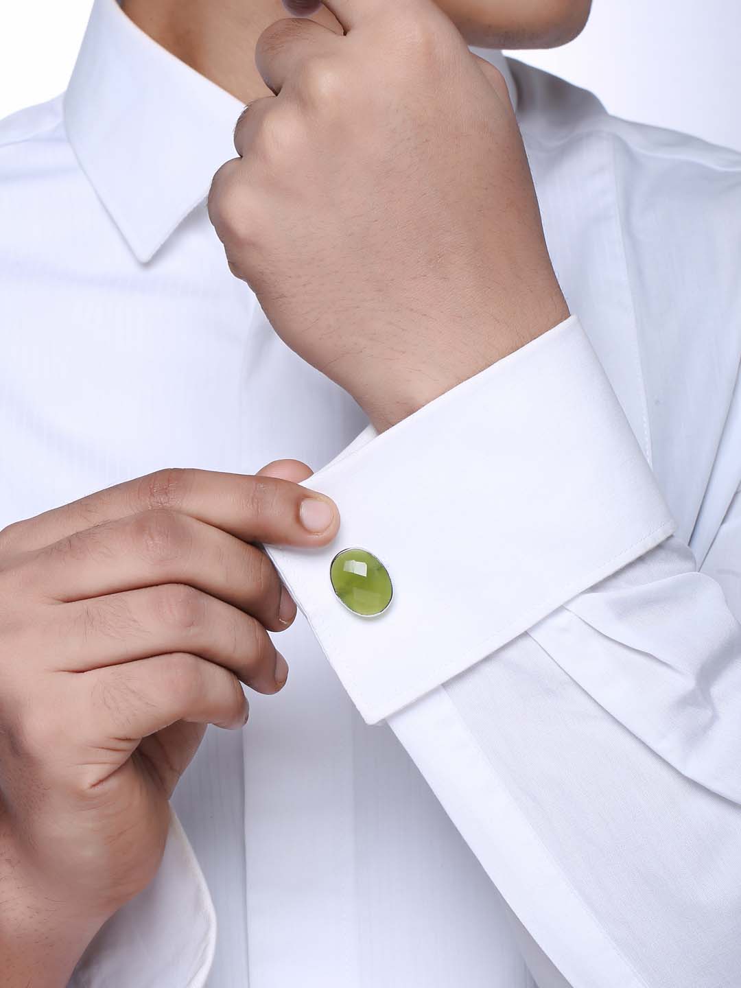 Green Color Stones  Classic  Bullet Back Cufflink