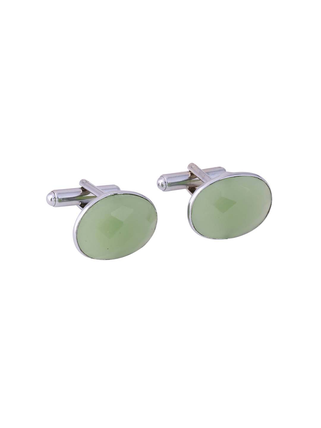 Green Colored Stones Bullet Back Cufflink