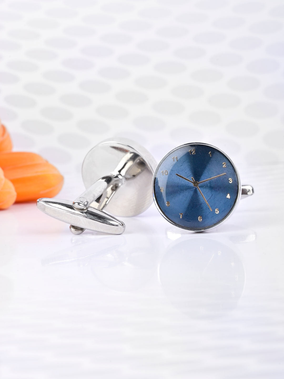 Clock Enamelled Silver Plated Cufflinks