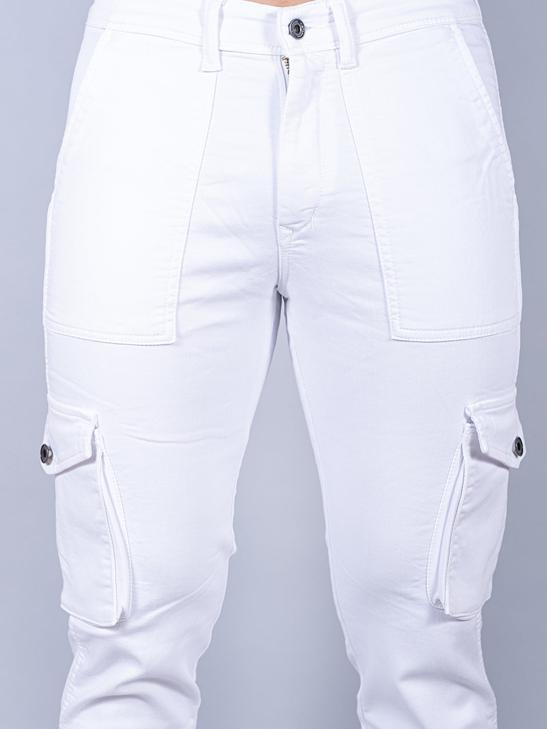 Solid White Mens Cargo Pants