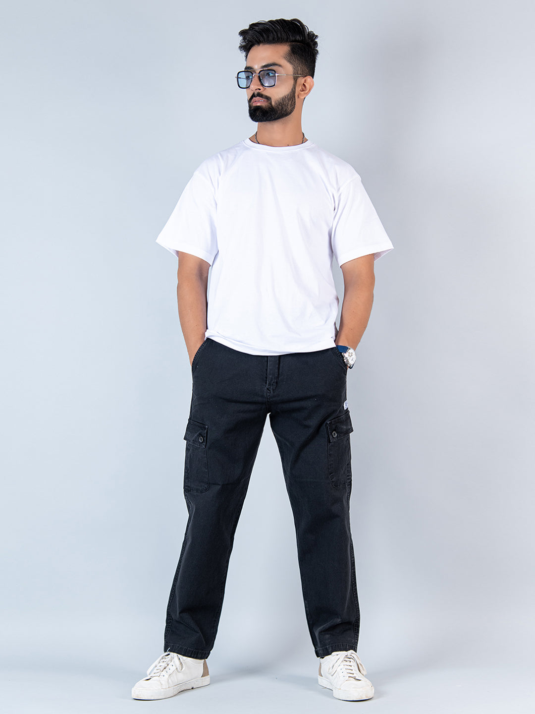 dark grey baggy fit chinos cotton cargo pants