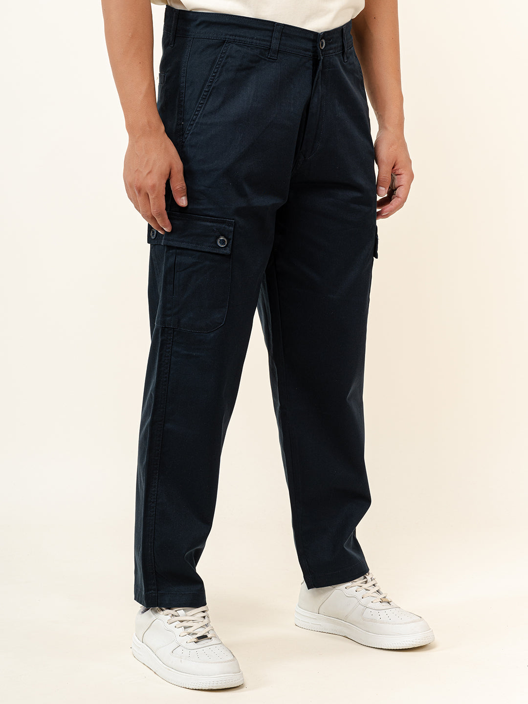 Navy Blue Baggy Fit Chinos Cotton Cargo Pants