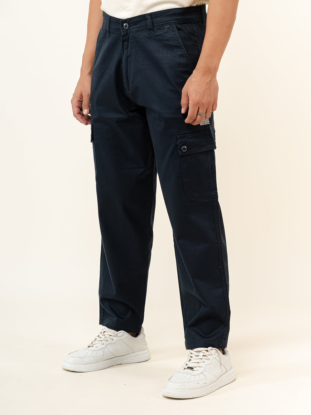 Navy Blue Baggy Fit Chinos Cotton Cargo Pants