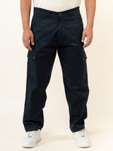 Navy Blue Baggy Fit Chinos Cotton Cargo Pants