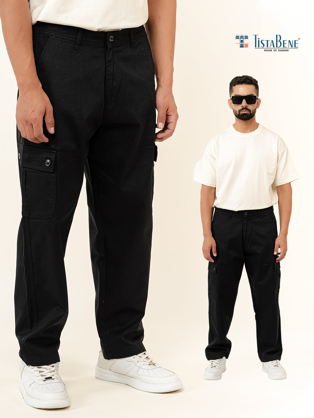 Black Baggy Fit Chinos Cotton Cargo Pants