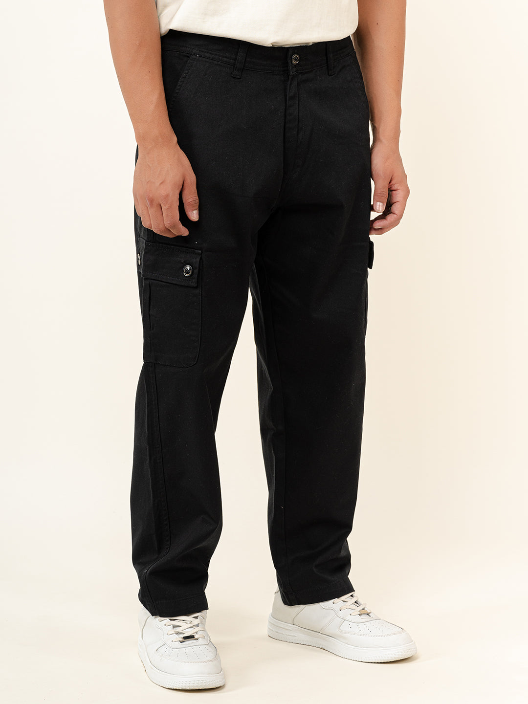 Black Baggy Fit Chinos Cotton Cargo Pants