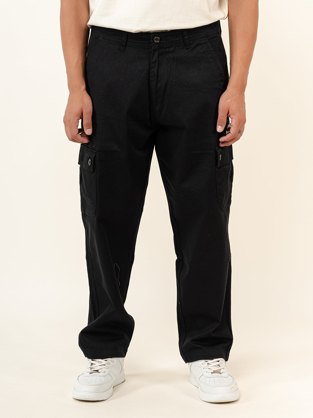 Black Baggy Fit Chinos Cotton Cargo Pants