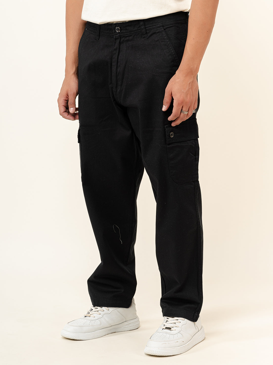 Black Baggy Fit Chinos Cotton Cargo Pants