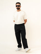 Black Baggy Fit Chinos Cotton Cargo Pants