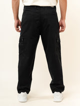 Black Baggy Fit Chinos Cotton Cargo Pants