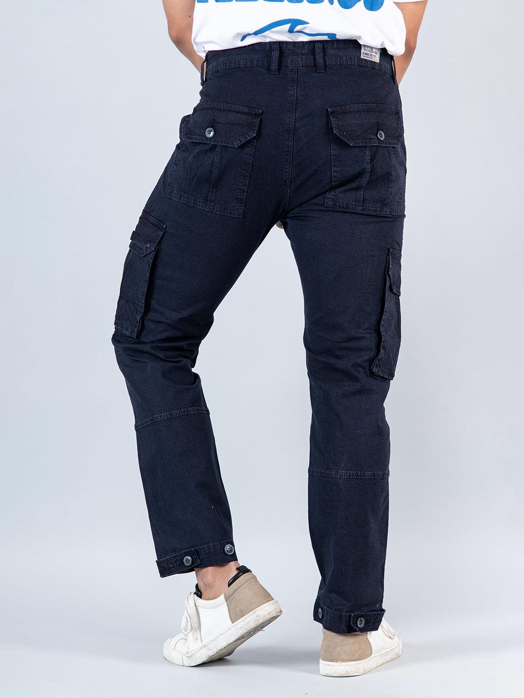 Navy Blue Ribcage Cotton Cargo Pants