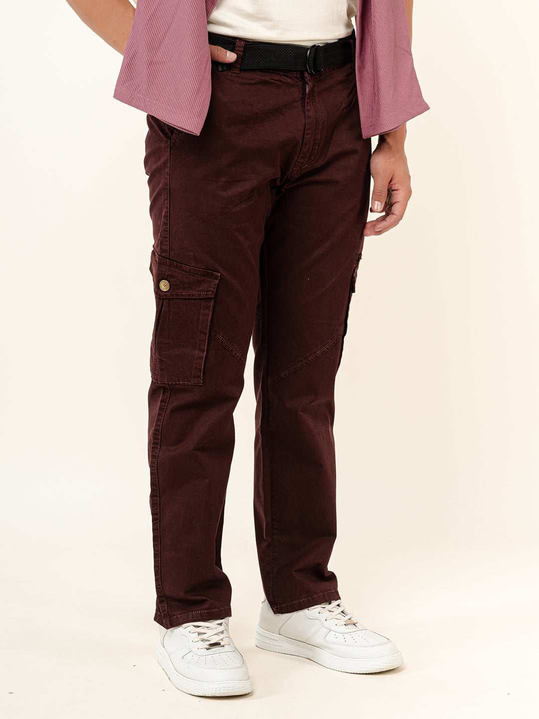 Ruby Wine Gap Twill Cotton Cargo Pants