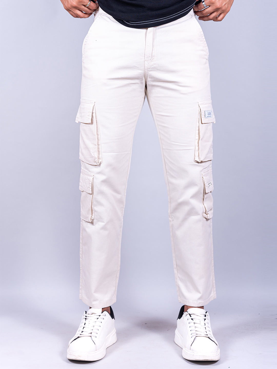 Cream Matty Linen Lycra Mens Cargo Pants