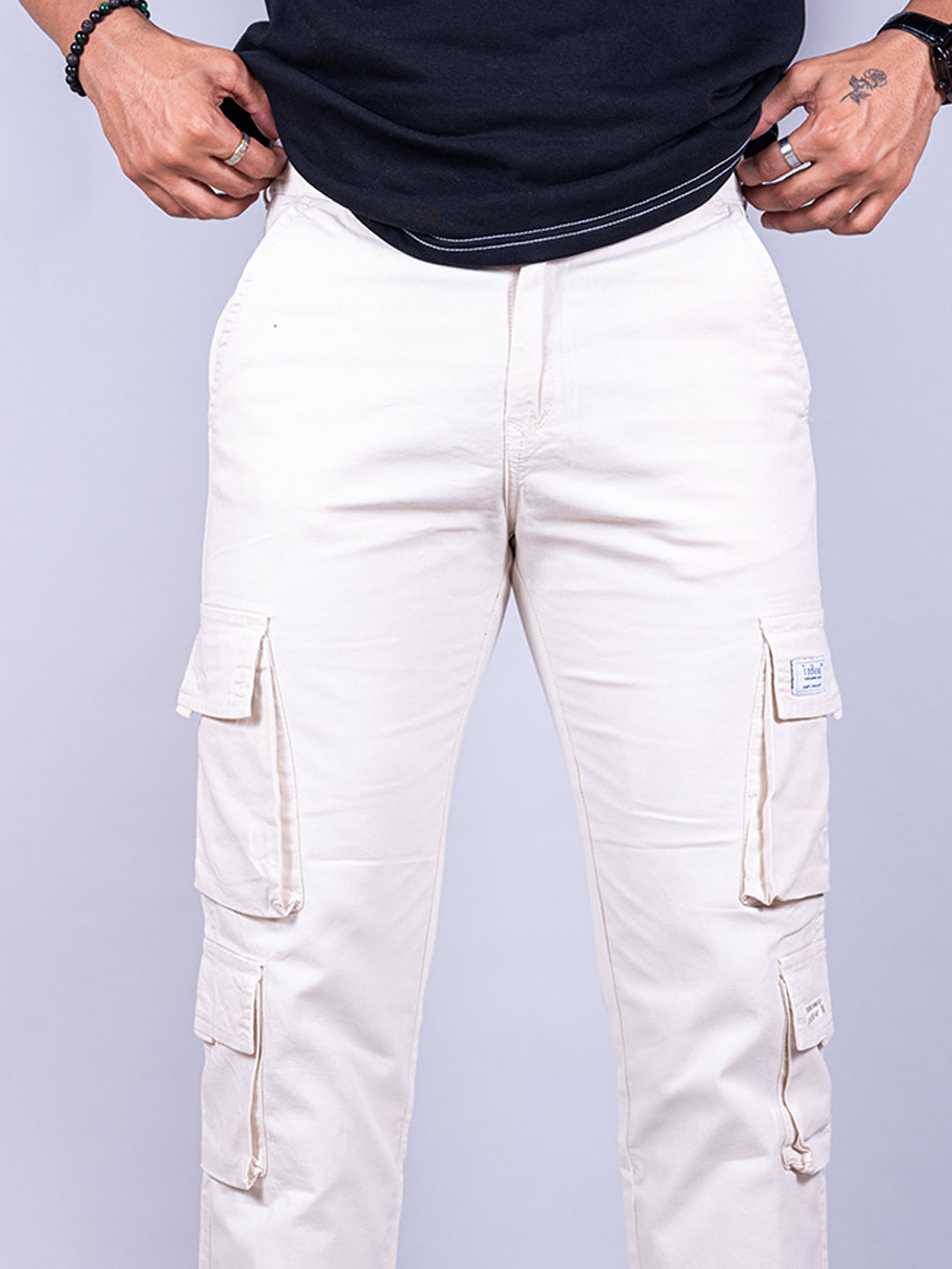 Cream Matty Linen Lycra Mens Cargo Pants