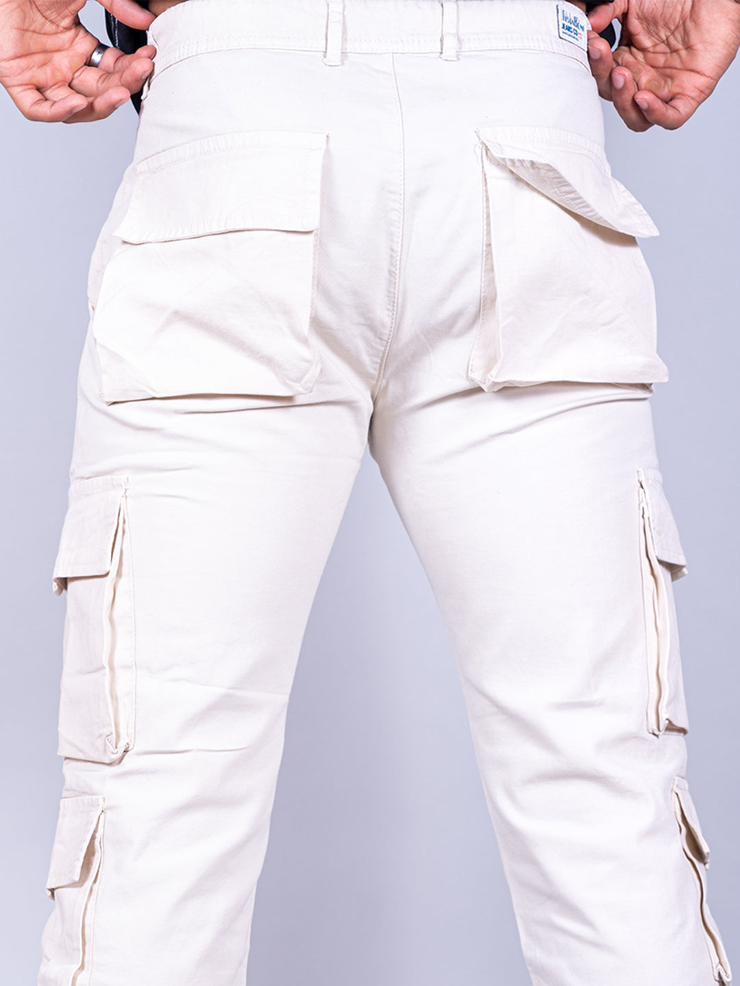 Cream Matty Linen Lycra Mens Cargo Pants