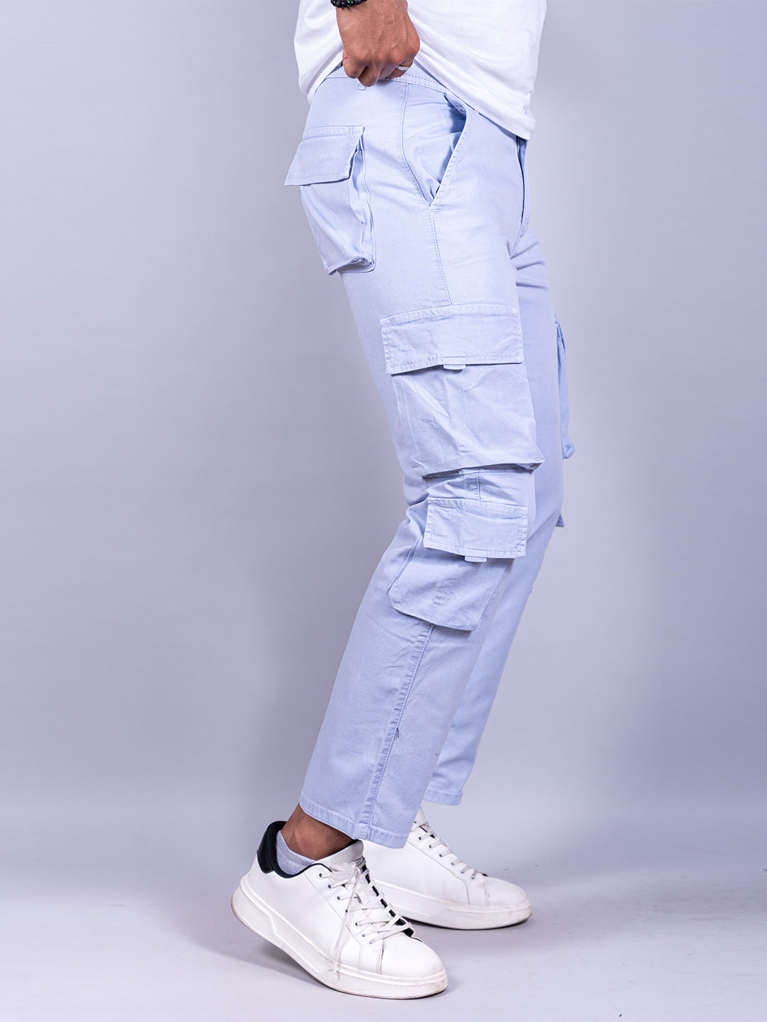 Powder Blue Matty Linen Lycra Mens Cargo Pants