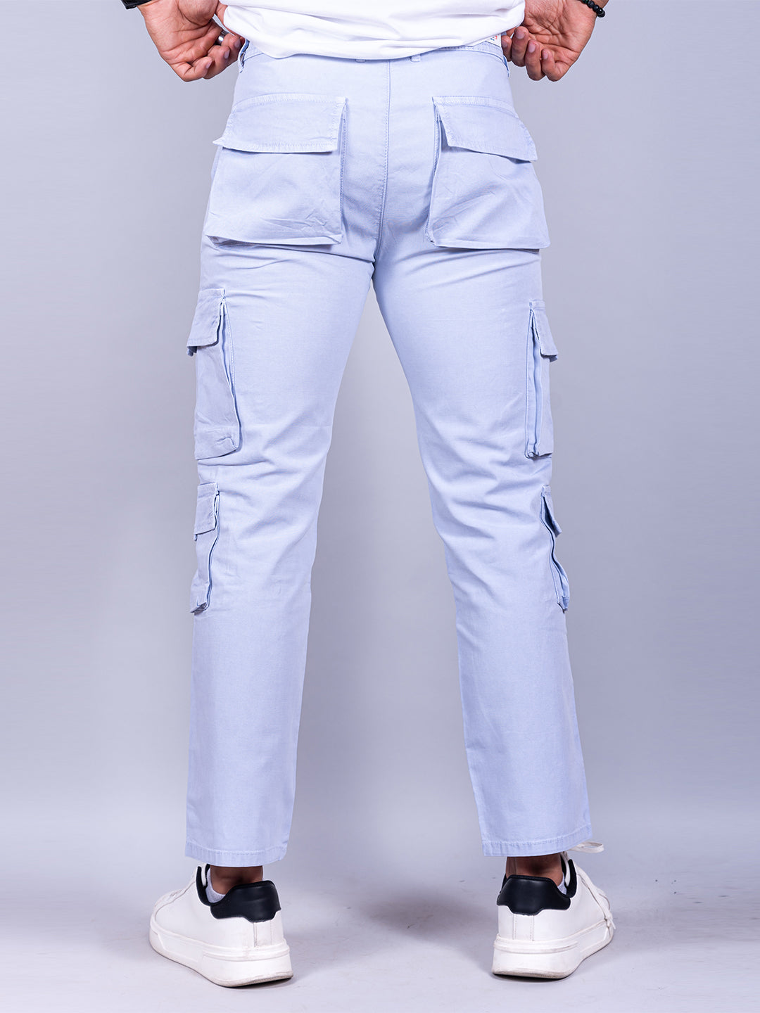 Powder Blue Matty Linen Lycra Mens Cargo Pants