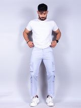 powder blue matty linen lycra mens cargo pants