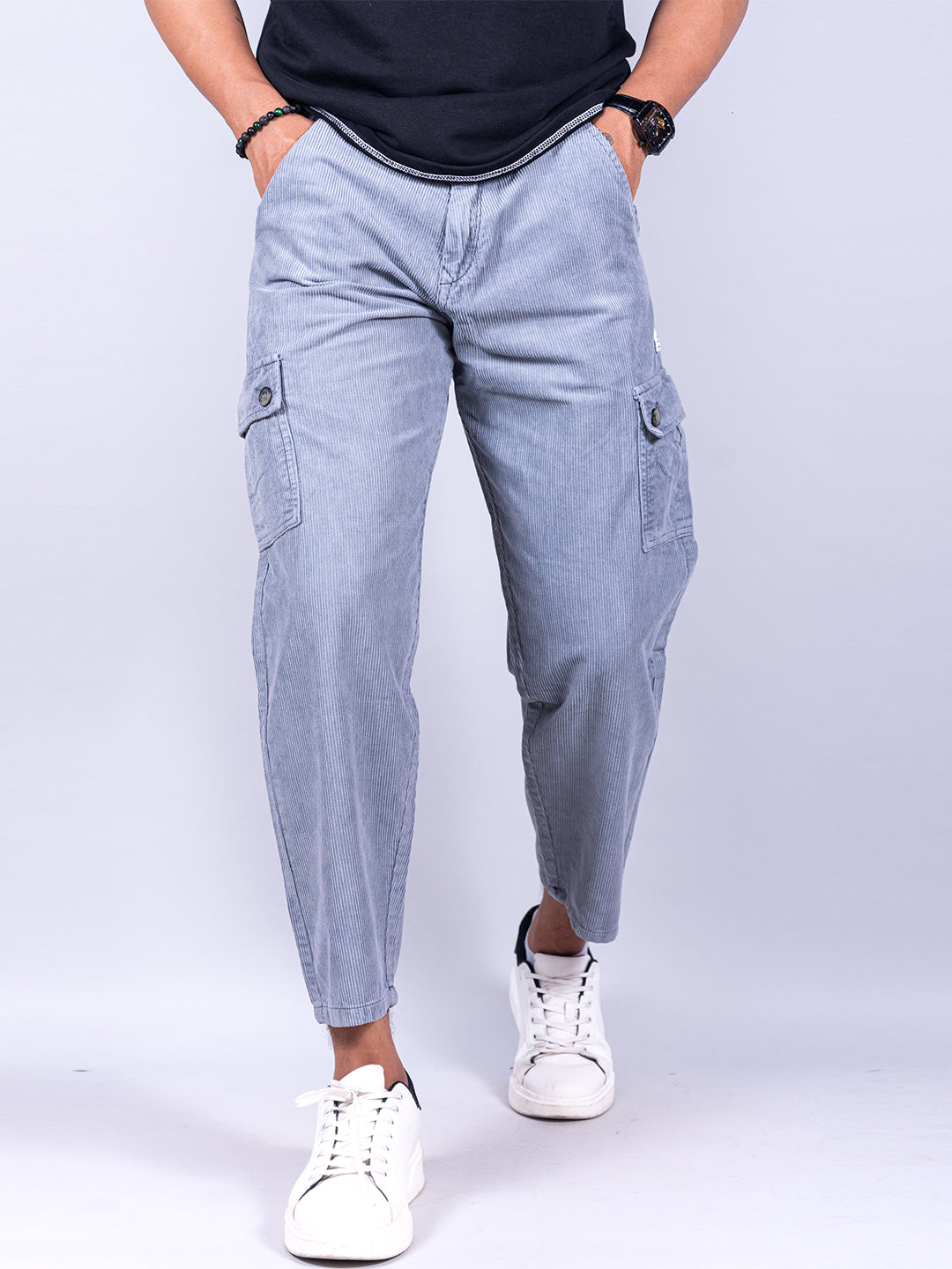 Vintage Grey Baggy Fit Corduroy Cargo Pants