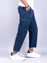 Blue Baggy Fit Corduroy Cargo Pants