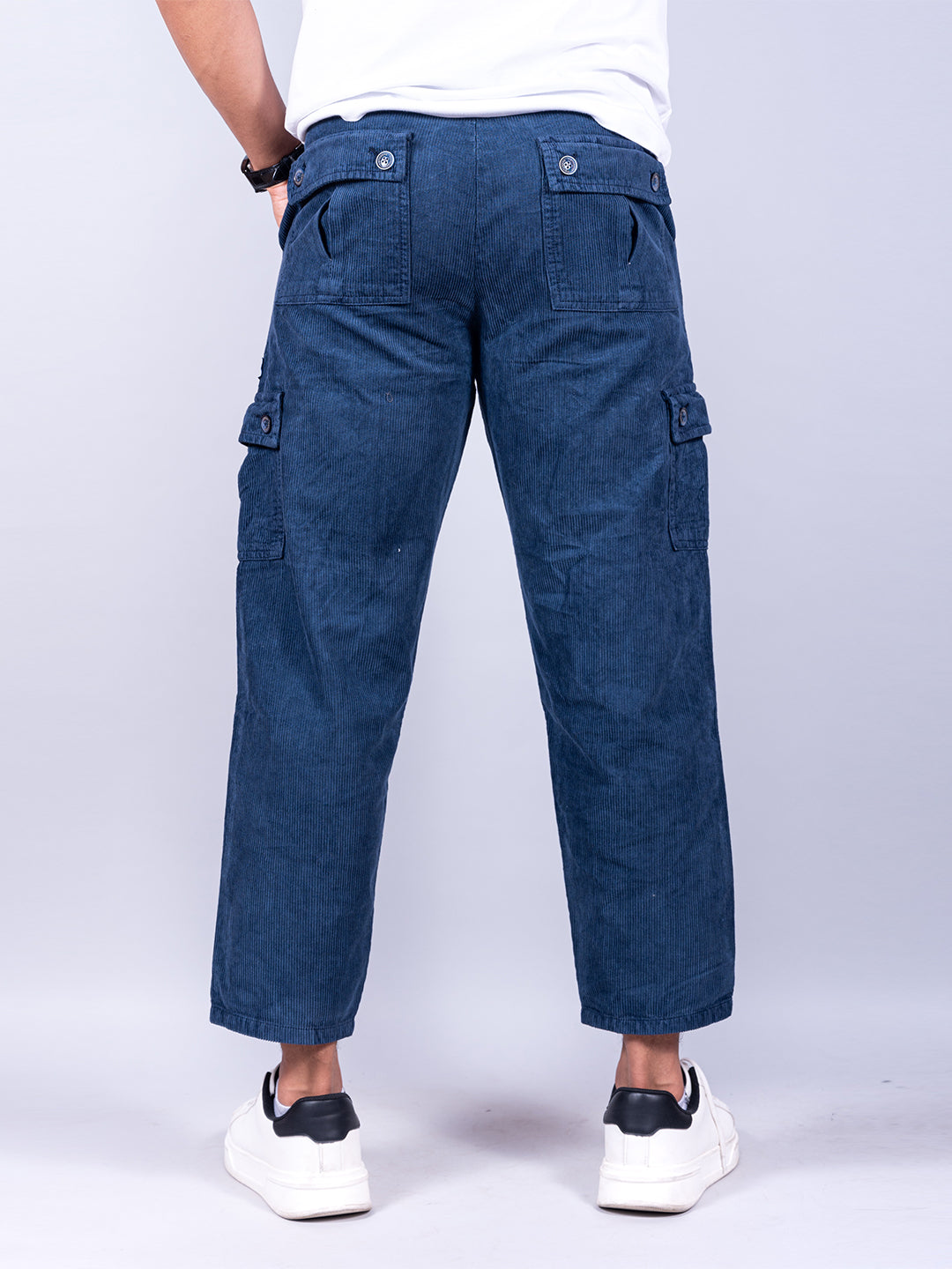 Blue Baggy Fit Corduroy Cargo Pants