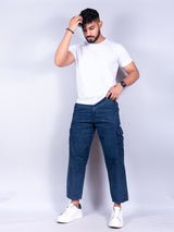 Blue Baggy Fit Corduroy Cargo Pants