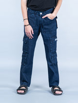 Dark Blue Straight Fit Cargo Pants