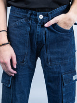 Dark Blue Straight Fit Cargo Pants