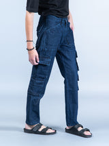 Dark Blue Straight Fit Cargo Pants