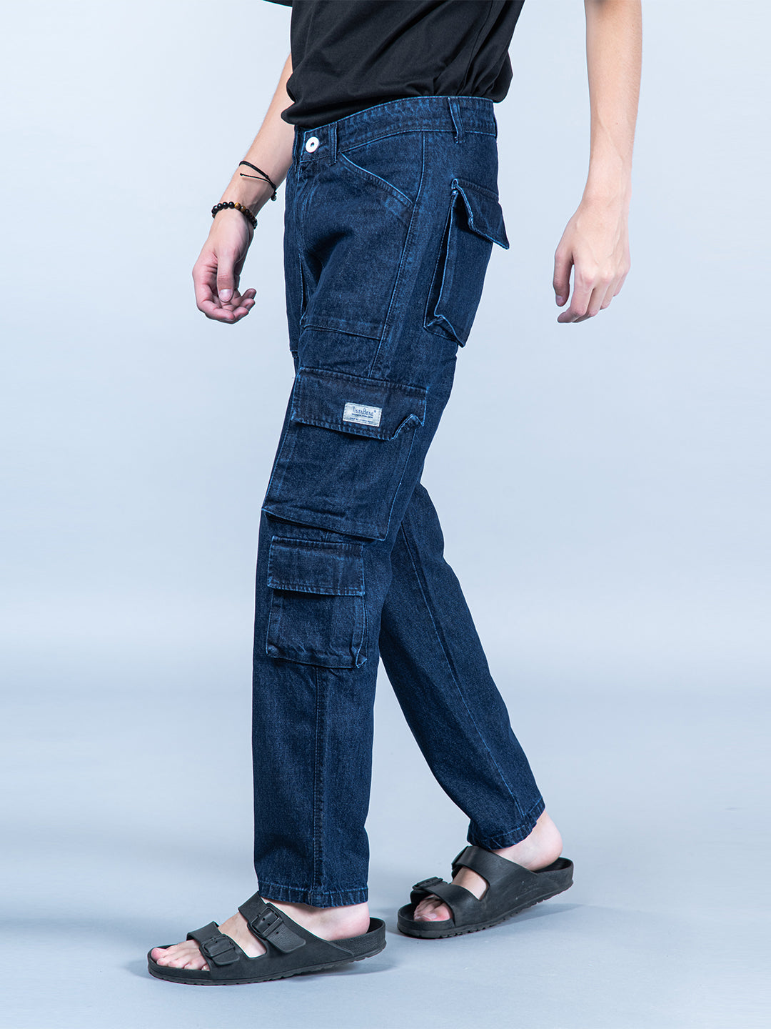 Dark Blue Straight Fit Cargo Pants