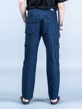 Dark Blue Straight Fit Cargo Pants